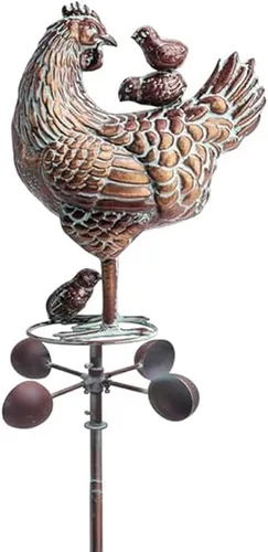 Vista 11 de Molinillo de viento grande de 79 pulgadas para exteriores, arte de metal para gallina, esculturas de viento cinético 3D y decoración de hilanderos
