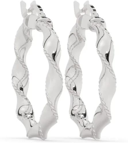 Vista 3 de DECADENCE Aretes de aro de plata de ley con borde de corte de diamante pulido para mujer, aretes de aro redondos de 0.16 x 0.98 pulgadas Cierre