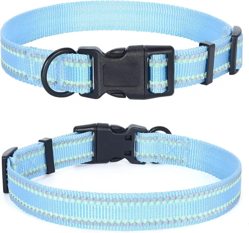 Vista 32 de Mile High Life - Collar para perro con rayas reflectantes 3M y correa de nailon, rojo, azul, verde, morado y rosa