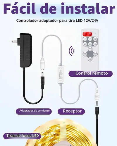 Vista 6 de HitLights Mini control remoto RF para DC 5/12/24V tira de LED de un solo color 12-Key, Magnetic, PWM Dimming Control, Wireless Dimmer 8 Dynamic