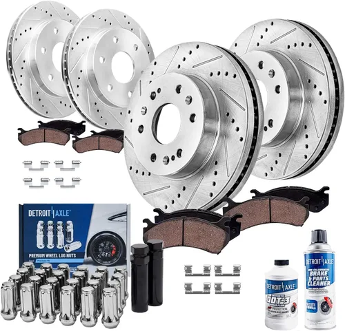 Vista 175 de Detroit Axle - Rotores de freno para Ford 2013-2019 Explorer Taurus Flex Lincoln MKT MKS, rotores de freno de disco ranurados perforados de repuesto
