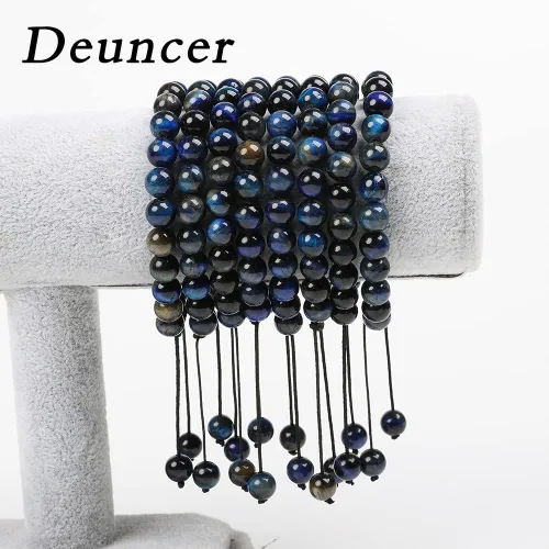 Vista 4 de Deuncer Pulsera ajustable unisex con cuentas de cristal de ágata natural de 0.315in