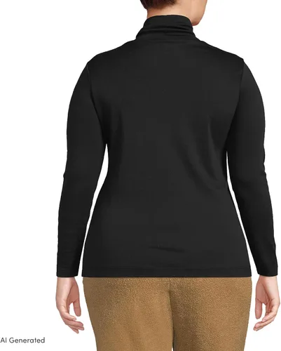 Vista 2 de Lands' End - Suéter ajustado de cuello de tortuga de manga larga de algodón Supima cultivado en EE. UU. para mujer Negro