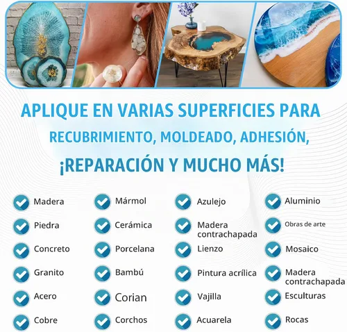 Vista 4 de Resina epoxi cristal transparente, kit de 16 oz. Revestimiento para súper brillo y superficies de mesas