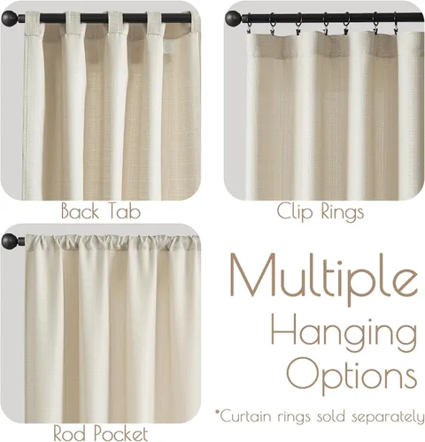 Vista 3 de JINCHAN Cortinas de lino beige para sala de estar y dormitorio, cortinas texturizadas de 63 pulgadas de largo, cortinas de estilo rústico de tejido