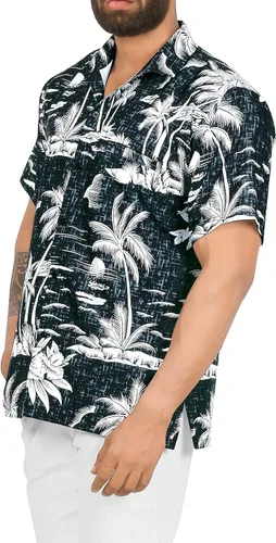 Vista 3 de LA LEELA Camisas hawaianas de manga corta con botones para hombre, camisas de fiesta tropical divertidas para hombre