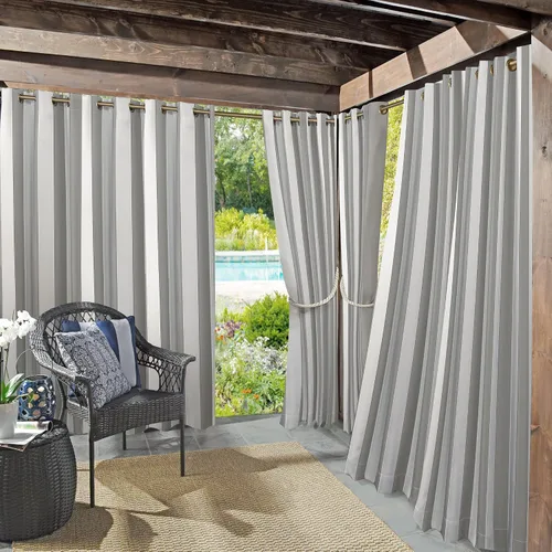 Vista 16 de Par de paneles de cortina con ojales Sun Zero Valencia estilo cabaña a rayas para interior/exterior con protección UV y eficiencia energética