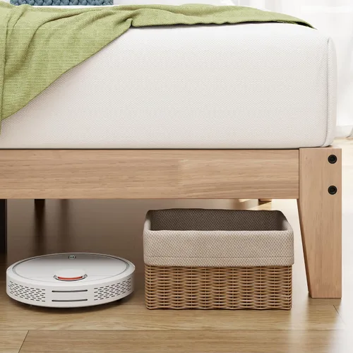 Vista 5 de Awesofurni Base de cama individual, plataforma de madera maciza de 12 pulgadas con listones de madera, marco de cama de madera con acabado natural