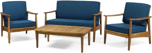 Vista 4 de Christopher Knight Home Willowbrook Outdoor - Juego de 4 piezas para chat (madera de acacia), color gris