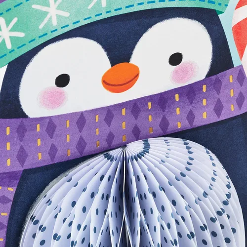 Vista 4 de Hallmark Paper Wonder - Tarjeta de Navidad con diseño de panal de abeja (pingüino)