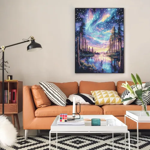 Vista 7 de Kits de pintura de diamantes de cielo estrellado Offito para adultos, kits de pintura de diamantes 5D Aurora Lake para principiantes, fantásticos