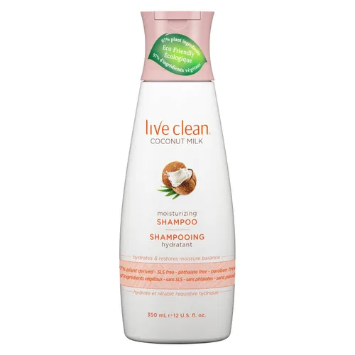 Vista 2 de Live Clean Champú y acondicionador hidratante de leche de coco, 12 onzas cada uno con extracto y aceite de coco orgánico certificado, sin petrolato