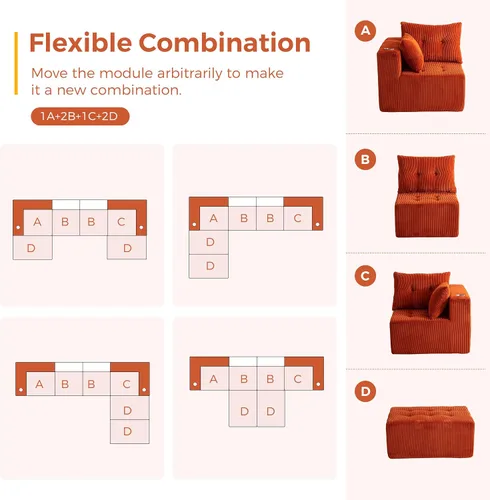 Vista 7 de MAXYOYO Sofá modular moderno en forma de U con 2 otomanas, sofá en una caja, silla copetuda de 6 asientos sin hueso para sala de estar, no requiere