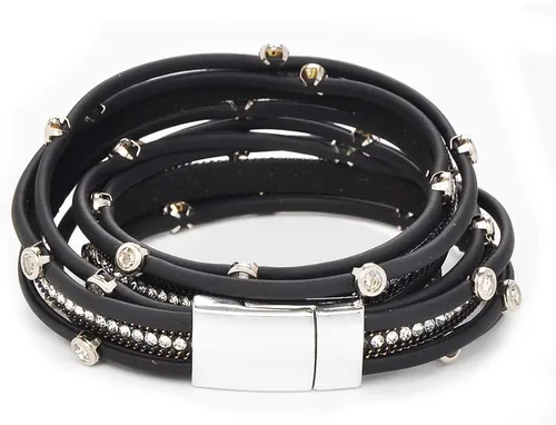 Vista 3 de Pulsera de cuero para mujer con cuentas de cristal para mujer