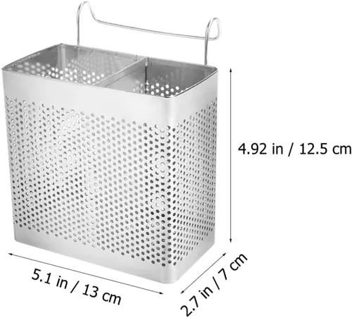 Vista 2 de SHERCHPRY 2 piezas de utensilios de cocina, soporte para palillos, cesta de secado de acero inoxidable con gancho para colgar cubiertos