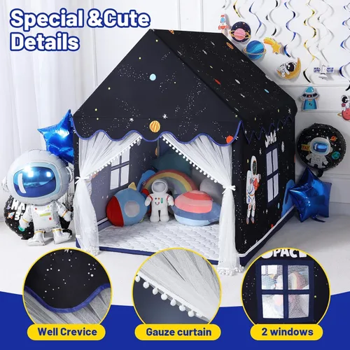 Vista 4 de Wilwolfer Space - Tienda de campaña para niños en interior: con paspartú, tienda de campaña para niños, juguetes espaciales, decoraciones
