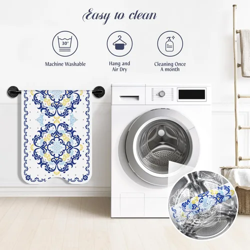 Vista 5 de SHUCHING - Alfombra de baño antideslizante azul para bañera de 40 x 16 pulgadas, estilo bohemio Tapete de bañera para ancianos sin moho, tapete