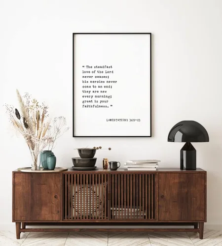 Vista 3 de NATVVA Arte de pared con texto en inglés «The Steadfast Love Of The Lord Never Ceases» (El amor constante del Señor nunca cesa)