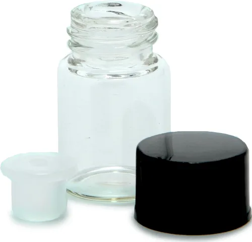 Vista 5 de Vivaplex, 24 botellas de vidrio transparentes de 0.1 fl oz (5/8 Dram), con reductores de orificios y tapas negras