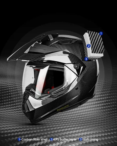 Vista 3 de ILM - Casco de fibra de carbono Snell M2020D de cara completa para motocicleta de aventura, auto de carreras para hombres y mujeres, casco