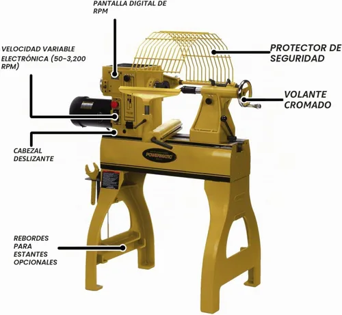 Vista 8 de Powermatic Torno de carpintería de velocidad variable de 20 x 20 pulgadas, máquina de torneado de madera reversible, 2 HP, 220 V 1 Ph (2020B)