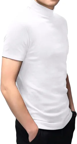 Vista 2 de Camiseta básica de manga corta para hombre cuello alto ajuste delgado sin botones térmica sólida