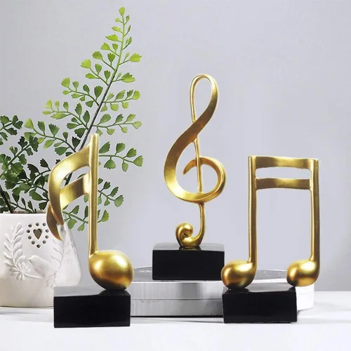 Vista 2 de Notakia 3 piezas de decoraciones musicales para el hogar, decoración de notas musicales doradas para sala de estar