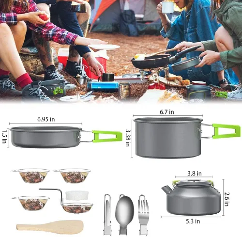 Vista 3 de aiGear Camping Cooking Set Cookware Mess Kit with Storage Bag Pot Pan Set Camping Accessories for Outdoor Camping Hiking Picnic Portable and
