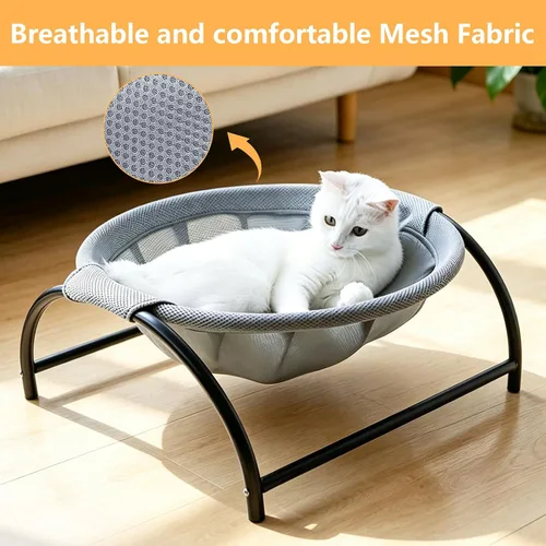 Vista 3 de Cama redonda elevada para gatos, lavable, hamaca para gatos y Cama elevada pequeña para gatos para uso en interiores y exteriores, cuna para gatos