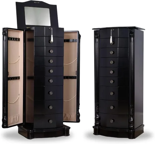Vista 27 de Hives and Honey Florence Jewelry Armoire - Organizador de almacenamiento de joyas con 8 cajones forrados de fieltro, espejo de tocador, rollos