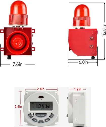 Vista 8 de Y DIANS Timeable Alarm Siren Outdoor or Indoor 120dB Emergency Siren 25W Security Alarm Systerm with Timer, LED Strobe Light for Industry Mine