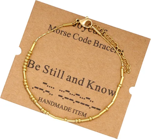 Vista 242 de JoycuFF Pulseras inspiradoras de código morse para mujeres, cuentas de plata, joyería con mantra de motivación, regalos para ella