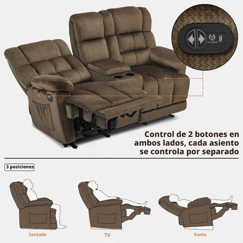 Vista 4 de MCombo Sillón reclinable de gravedad cero con consola, masaje con calor y vibración, sofá reclinable con puertos USB, portavasos para sala de estar