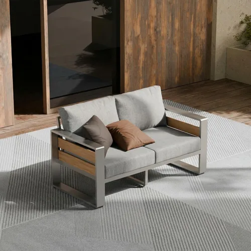Vista 22 de ZANDOR Muebles de Exterior de Aluminio - 1 Pieza Sofá de Dos Plazas, Sofá de Exterior Moderno de Metal Resistente a Todas las Condiciones con Cojín