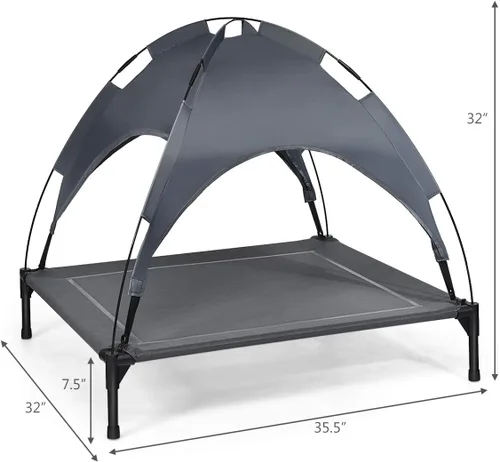 Vista 6 de Giantex Cama elevada para perros con toldo extraíble, cuna elevada portátil para mascotas, cama refrescante para perros para camping, playa, césped