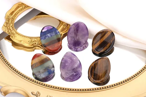 Vista 4 de QINJIEJIE Piedras de preocupación para el pulgar para la ansiedad, amatista, chakras, piedras curativas, cristales curativos, gotas de agua