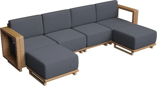 Vista 13 de Aoxun Juego de muebles de patio, juego de sofá de 6 piezas, amarillo/beige Sandy