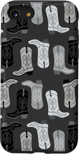 Vista 18 de Cowboy Boot Illustration Preppy Western in Black and White Case for iPhone 17