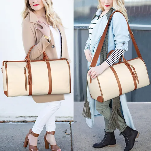 Vista 7 de Bolsa de mano para ropa, bolsa de lona grande de piel sintética, beige (C-beige), Bolso