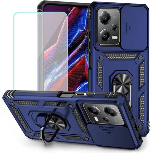 Vista 10 de Funda para Redmi Note 12 Pro, Poco X5 Pro con protector de pantalla de vidrio templado y cubierta de cámara deslizante, cubierta magnética con Negro