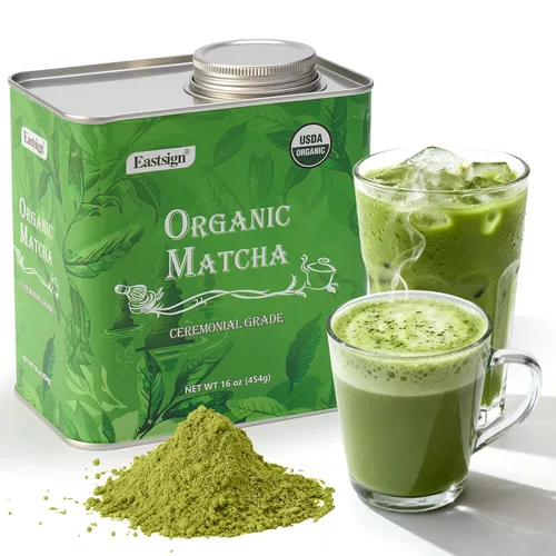 Vista 4 de EASTSIGN Polvo de matcha orgánico de 6 onzas, paquete de mezcla barista (6.00 oz), 85 porciones, auténtico té verde molido con piedra, ideal