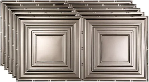 Vista 9 de FASÄDE Panel de techo decorativo de vinilo decorativo de 2 x 4 pies de estilo tradicional / patrón 3 en aluminio cepillado (paquete de 5)