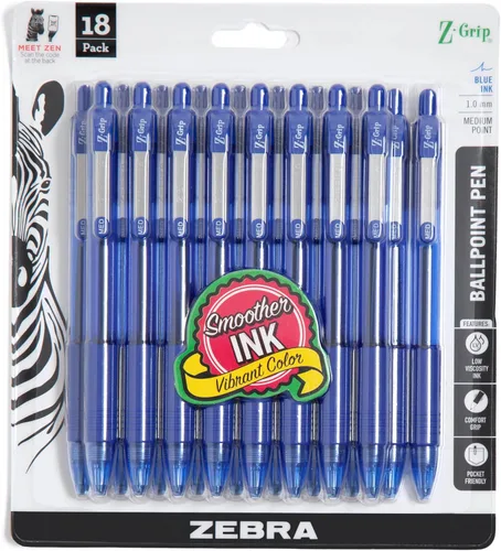 Vista 15 de Zebra Pen Z-Grip - Bolígrafo retráctil de punta media, 3/64 pulgadas, tinta negra, 12