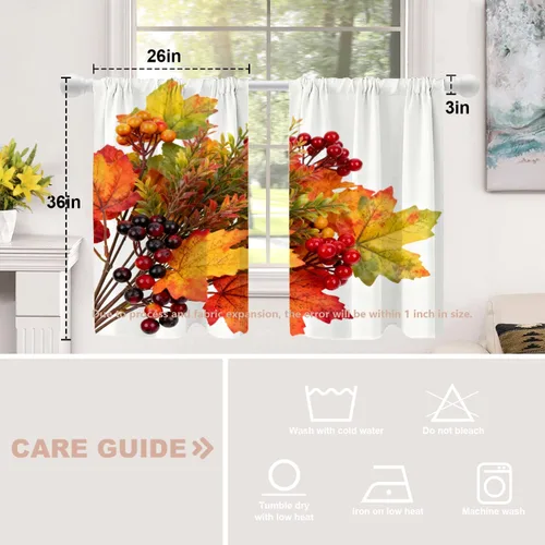 Vista 545 de Shrahala Orange Autumn Autumn Blackout Curtain Tiers, Fall Kitchen Valance Light Blocking Tier Drapes with Rod Pocket, 2 Pack 26 X 24 in