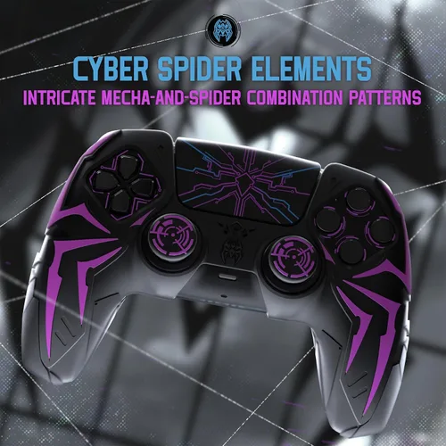 Vista 2 de PlayVital Design for ps5 Controller Silicone Case with 2 Thumb Grips and 6 Sticker, Cyber Spider Design, Anti-Slip Shockproof Controller Cover Skin