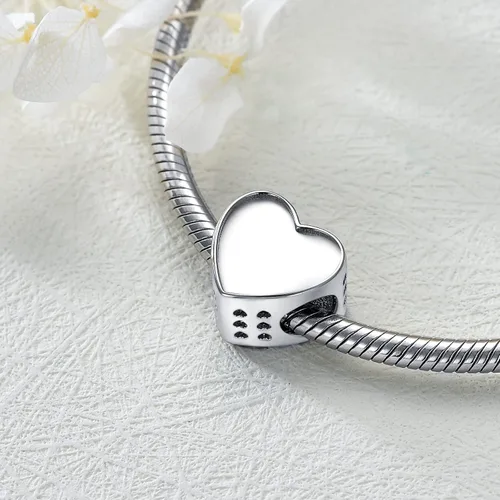 Vista 3 de LONAGO Abalorio personalizado de plata de ley 925 compatible con pulsera, collar, forma redonda de corazón personalizado