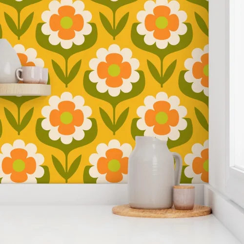 Vista 8 de Spoonflower Papel tapiz retro floral Groovy Peel and Stick