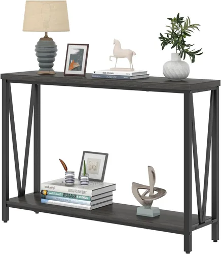 Vista 8 de Mesa consola para entrada, moderna mesa de sofá detrás del sofá, mesa de entrada estrecha para pasillo, sala de estar (industrial, gris oscuro)