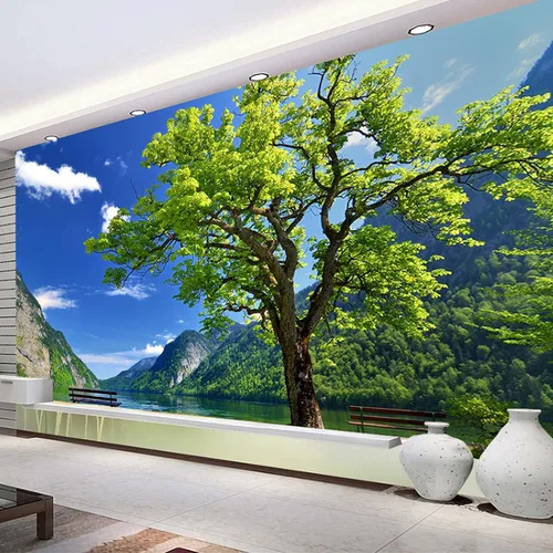 Vista 21 de Papel tapiz 3D de gaviota de playa, papel tapiz de globo de aire caliente de coco, murales panorámicos extraíbles, adecuado para decoración