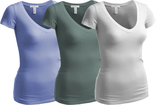 Vista 86 de Emmalise Camiseta de manga corta para mujer, cuello en V, tallas junior y plus